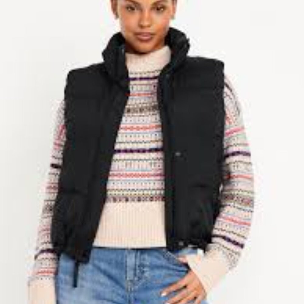 Old Navy Water-Resistant Puffer Vest Midnight Black Quilted Vest Women Size S/P